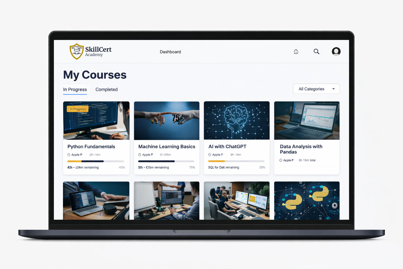 Captura: cursos y progreso en el campus