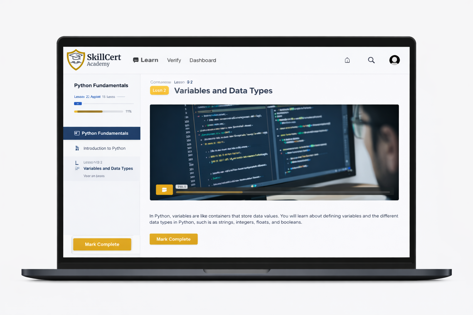 Captura: lecciones y contenido dentro del curso